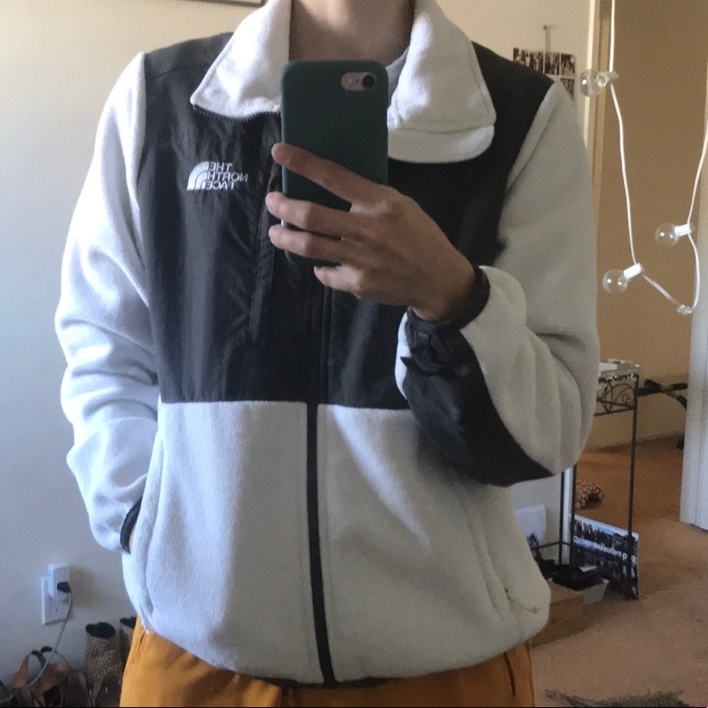White and Black North Face Denali Fleece Jacket